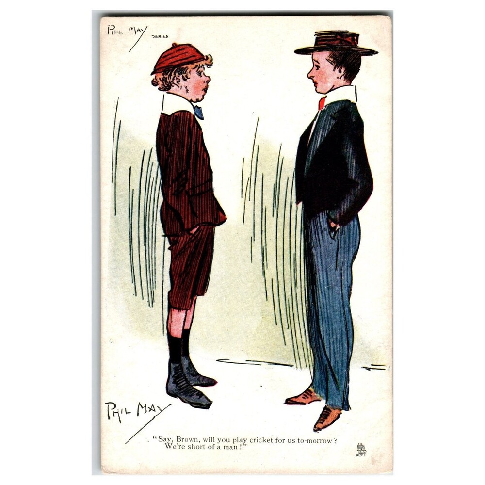 Phil May Cartoon Postcard Raphael Tuck Oilette 1778 Boys Cricket Humor England